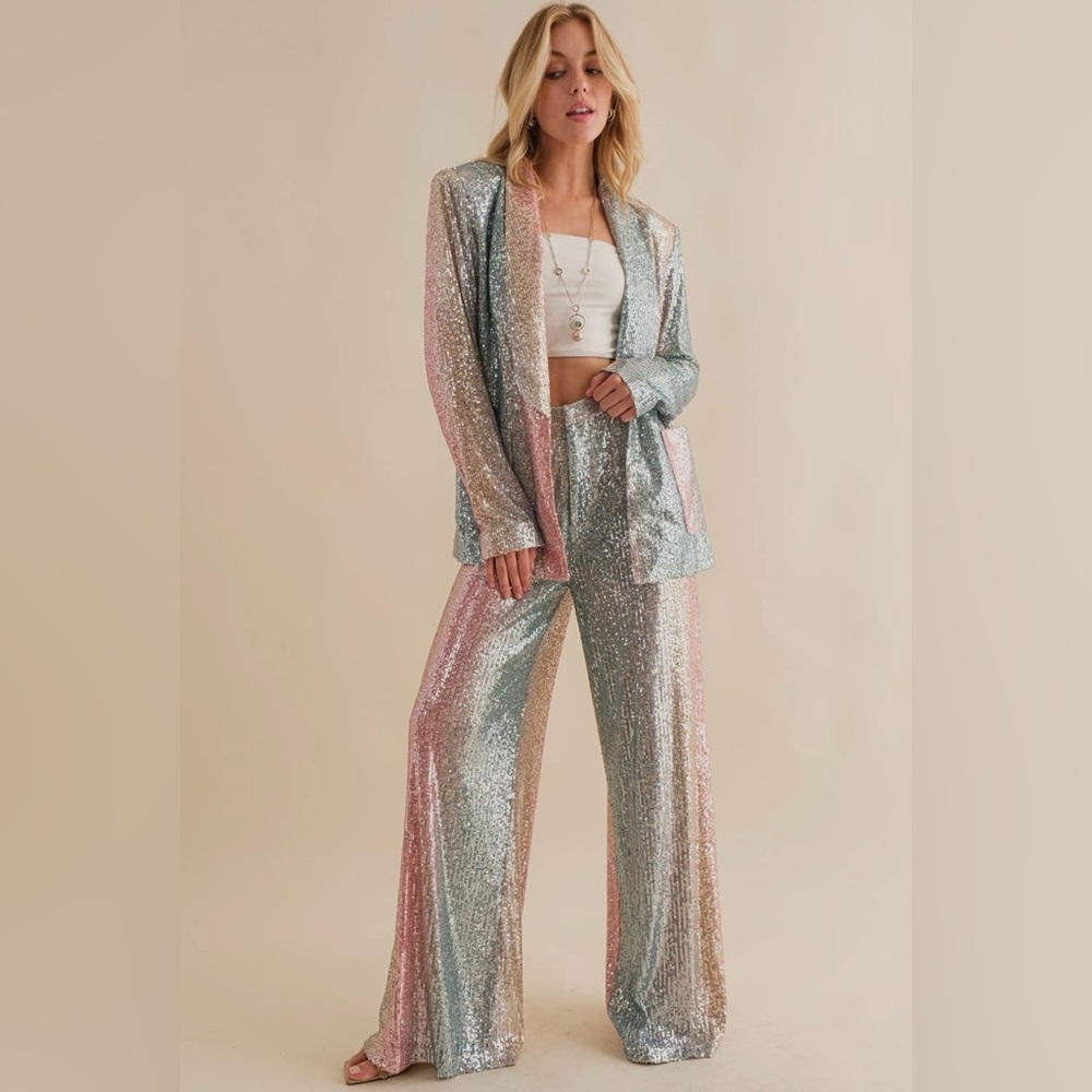 Ombré sequin matching suit set